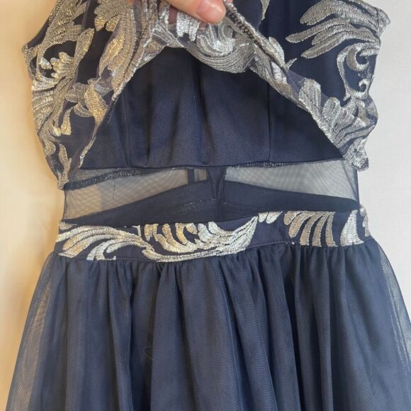 Teeze Me Short Fit & Flare Lace Overlay Mesh Waist Formal Sleeveless Dress 3/4 - Picture 7 of 12